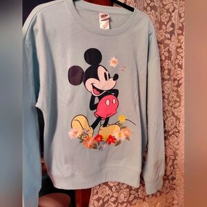 Disney Women's Light Blue Mickey Mouse Graphic EmbroiderySweatShirt XL NewTags